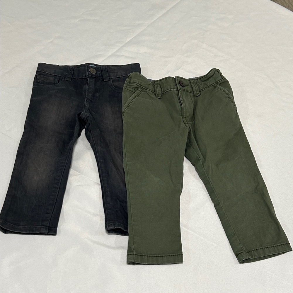Boys GAP Kids Black Jeans and Osh Kosh B’gosh Green pant 2T